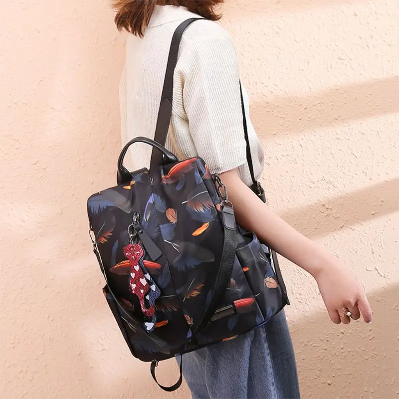 

Women's Anti-theft Feather Print Backpack Shoulder Strap Detachable Multi-purpose Travel Casual Shoulder Bag M5TE