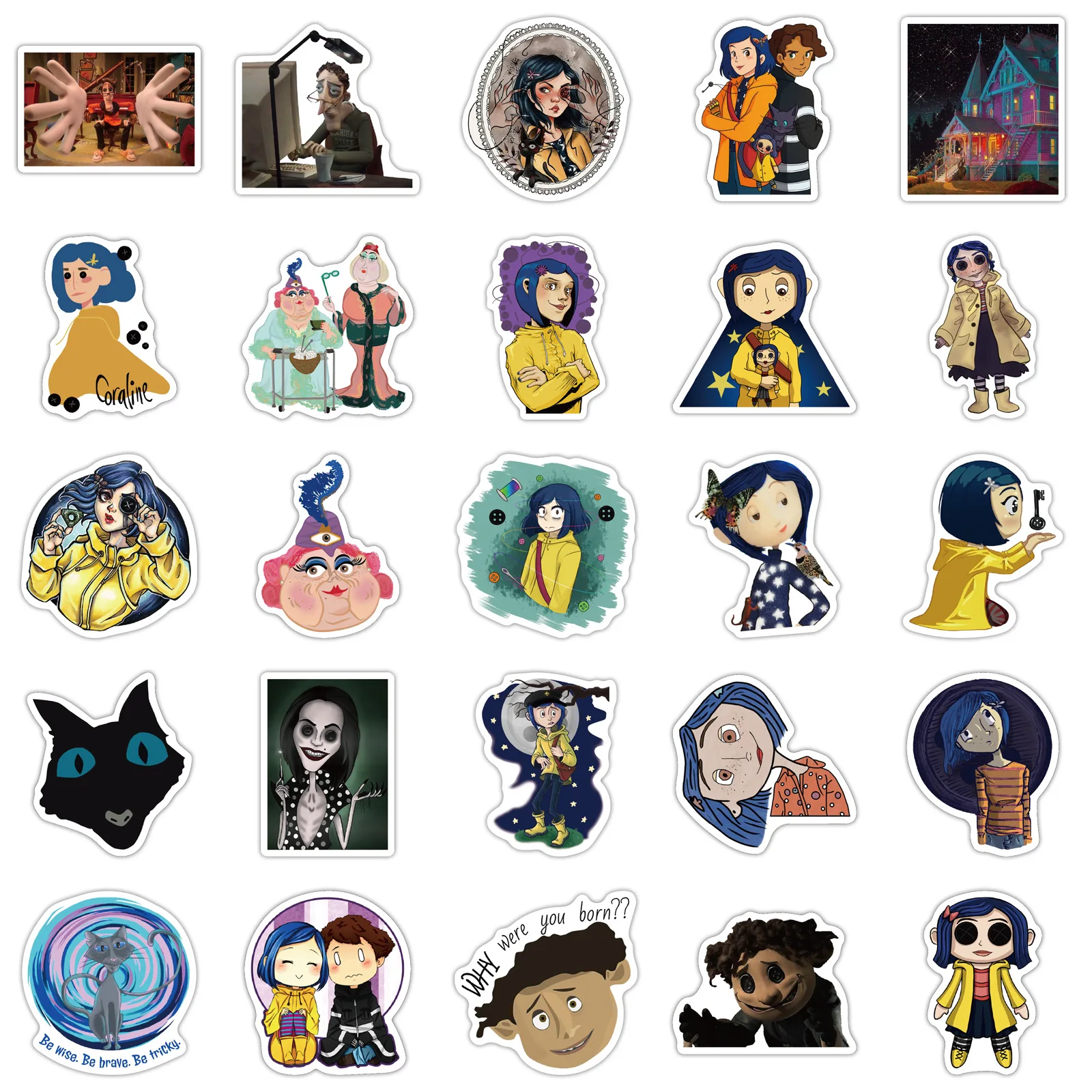 Pegatina de dibujos animados de thriller, película Coraline y la puerta  secreta, grafiti, juguete para niños, monopatín, teléfono, portátil,  equipaje, 10/30/50 piezas|pegatinas| - AliExpress