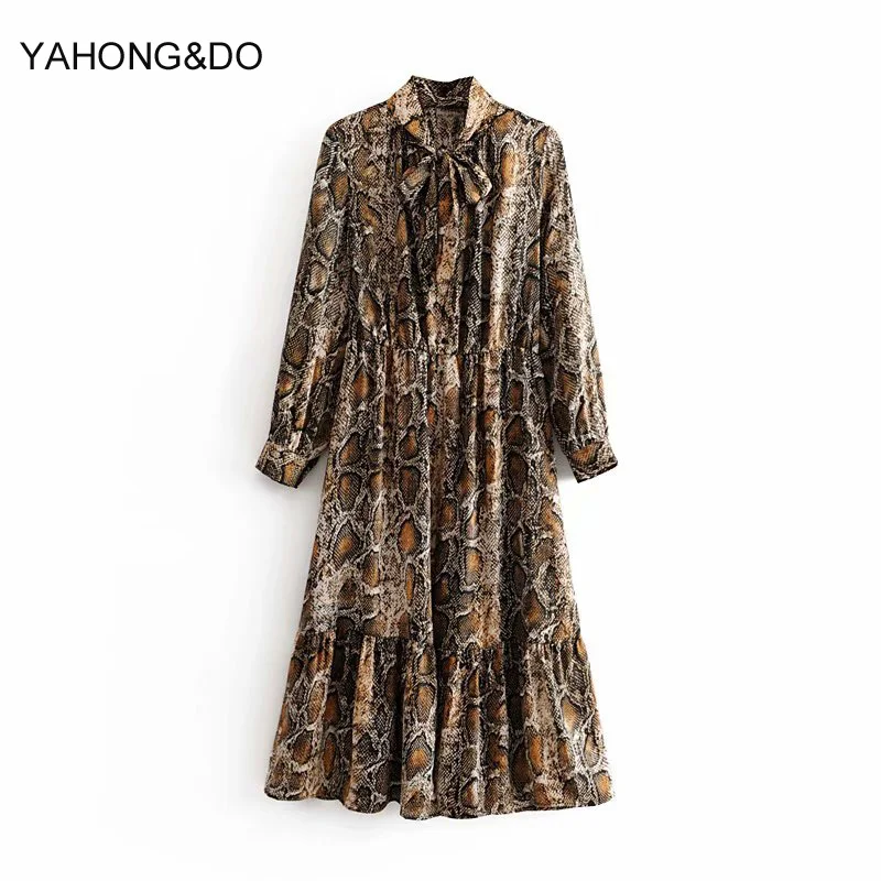 2019 осеннее платье с длинным рукавом сексуальное винтажное MidiDress со змеиным
