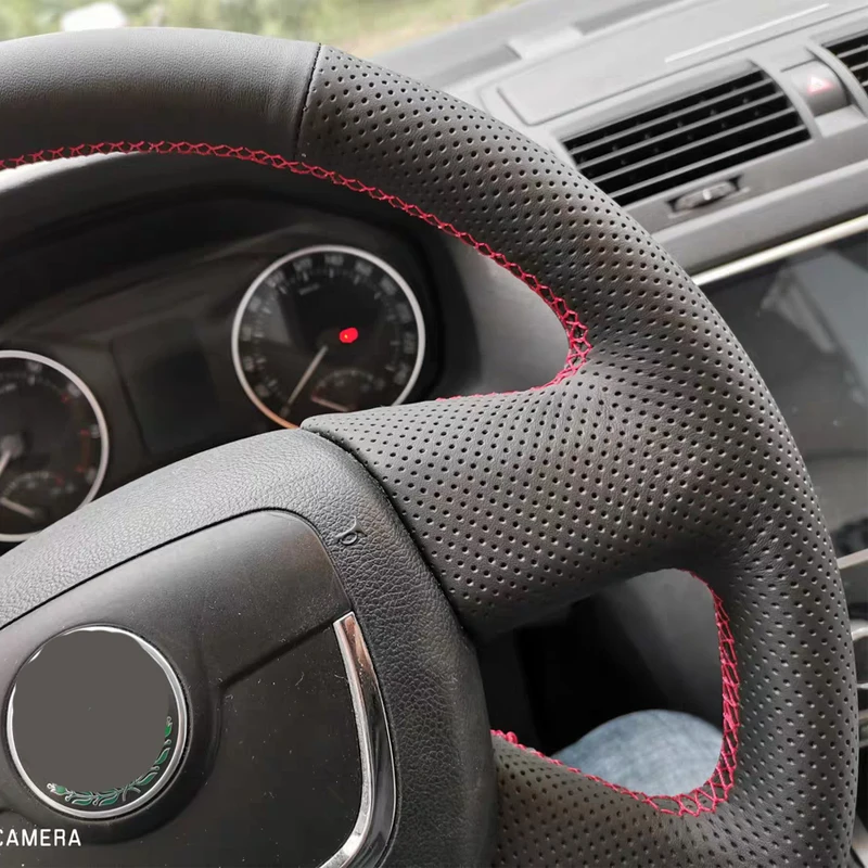 Free Shipping High Quality cowhide Top Layer Leather handmade Sewing Steering wheel covers protect For Skoda Octavia/Superb