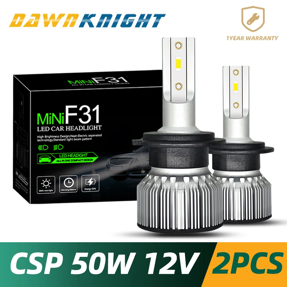 DAWNKNIGHT 2 шт. H7 светодиодный лампы CSP чип турбо 9000LM 6000K мини Размеры H4 H1 H3 H8/H9/H11 H27/880