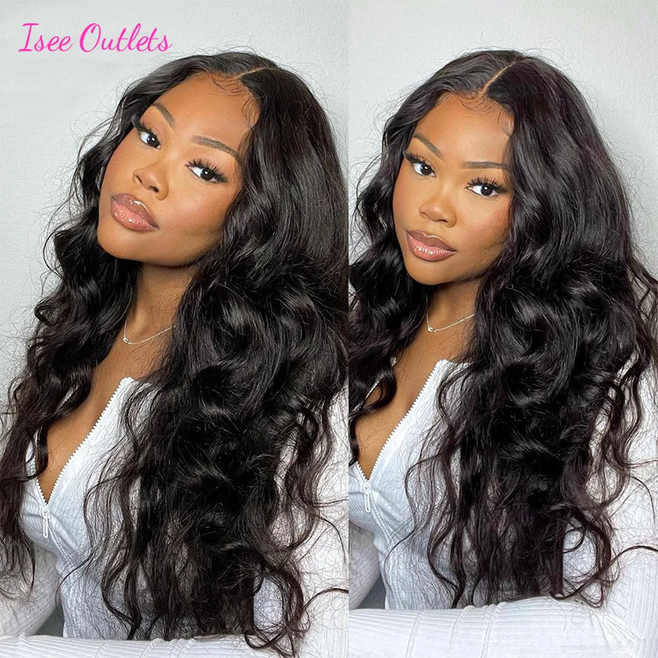 Pelucas frontales de onda de encaje corporal para mujer, 4x4, cabello humano Remy, cuerpo peruano, cierre de onda de encaje, salidas de ISEE Hair