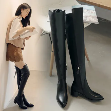 new winter plus velvet leather high heel long tube over the knee boots large size women's boots