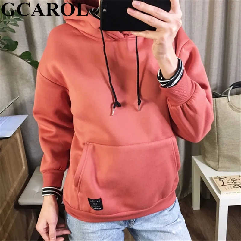  GCAROL New Winter Women Fleece Sweatshirt Fake 2 Pcs Hooded Thick Oversized Turtleneck Drop Shoulde