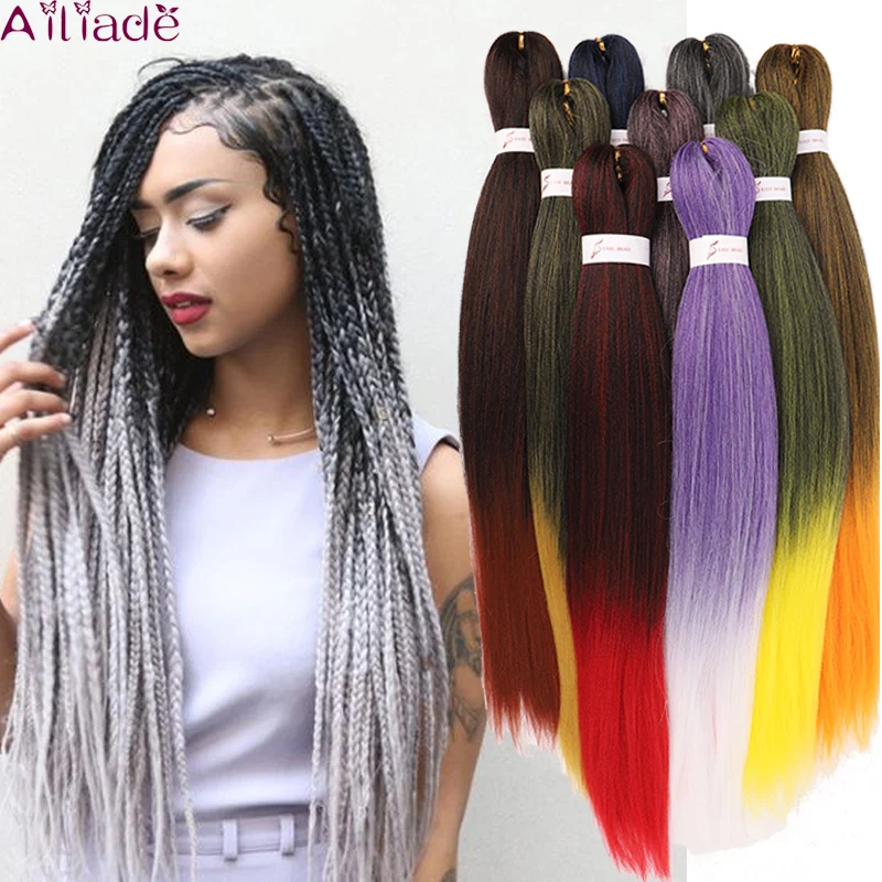 

AILIADE 26inches Pink White Synthetic Hair for Braids Jumbo Ombre Hair Extensions Crochet Braiding Hair for Women
