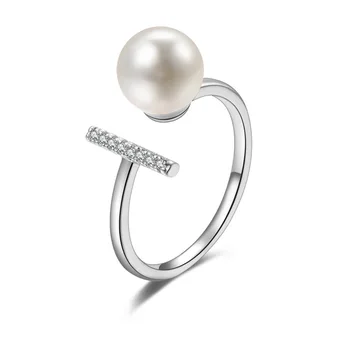 

Hot fashion women Pearl ring Simple Ladies creative Open Zircon Finger Ring Jewelry Gift