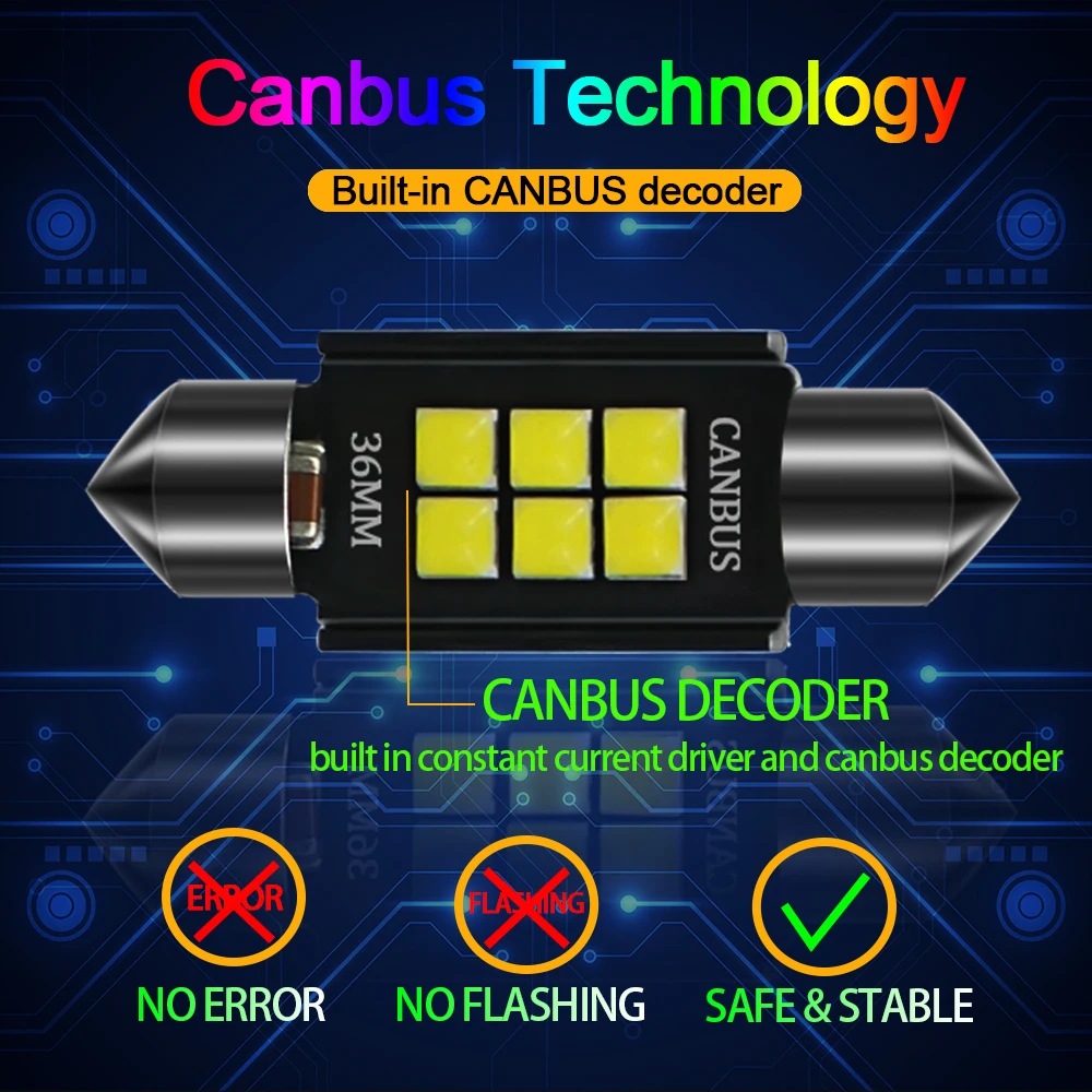100 шт. светодиодный гирлянда C5W 31 36-39-41 мм автомобильные лампочки Canbus внутренняя Лицензия плиты светильник 6000K чтение светильник белый ледяной, синий, розовый, 12V