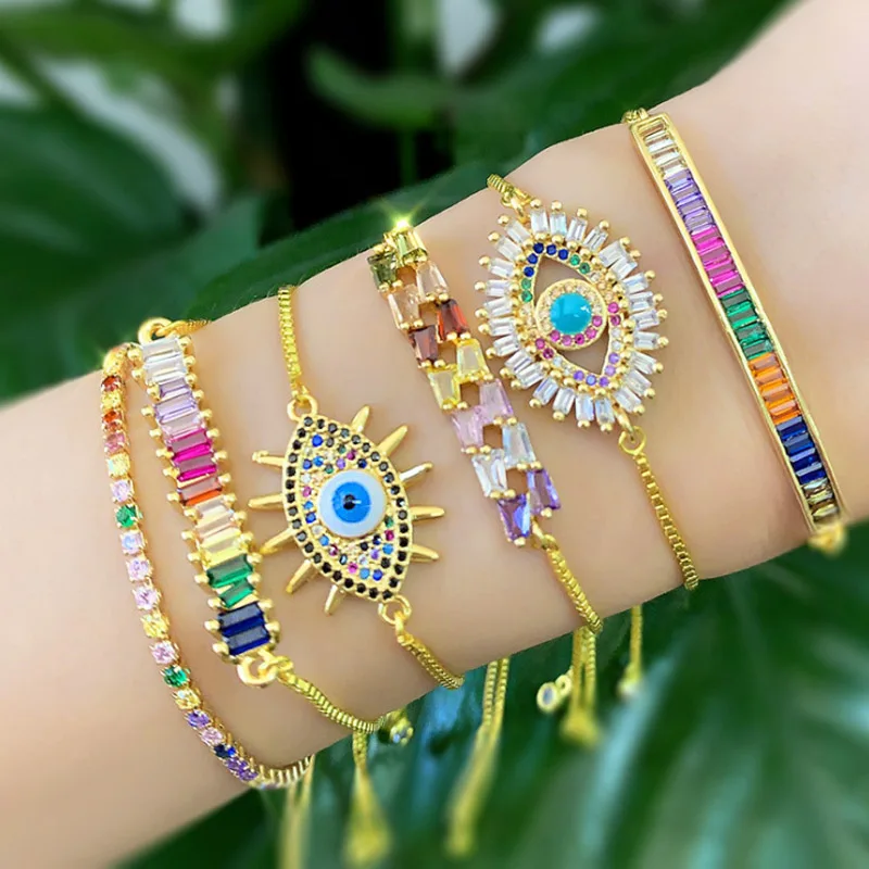 Zlxgirl Женская мода Регулируемый медный цветной, с кубическим Цирконом браслет женский Amazon морские Аксессуары Четыре дизайна выбирают