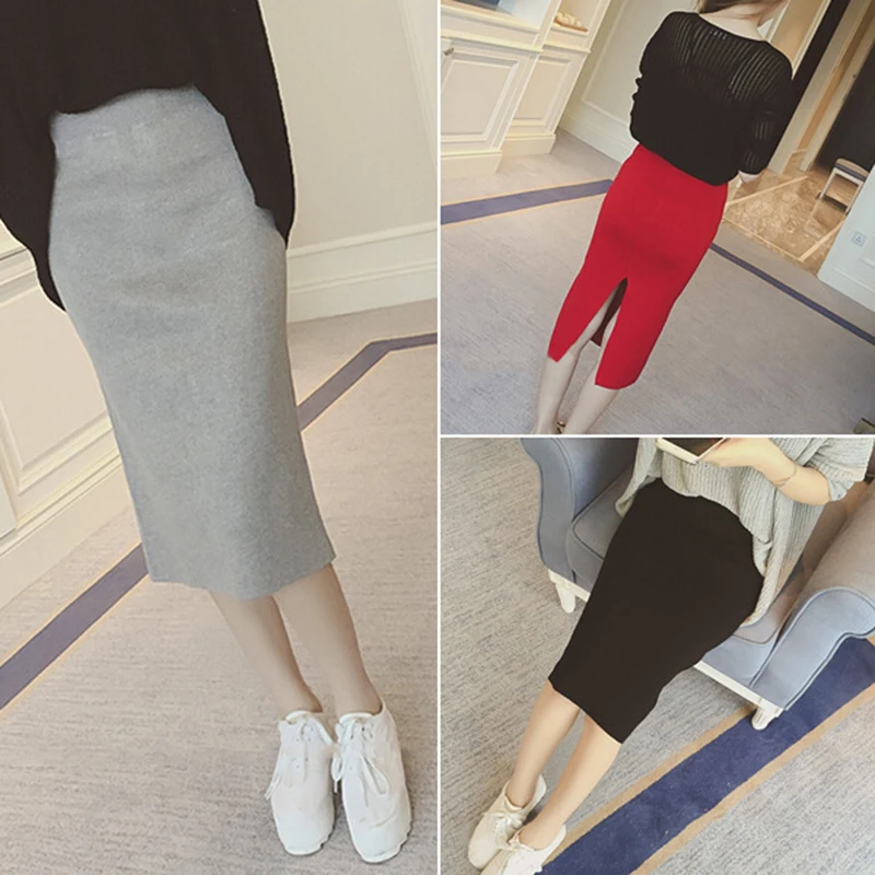 

2020 Spring Autumn And Winter Slit Skirt One-step Skirt Elasticity Slim Fit Slimming WOMEN'S Skirt High-waisted Medium-length Dr