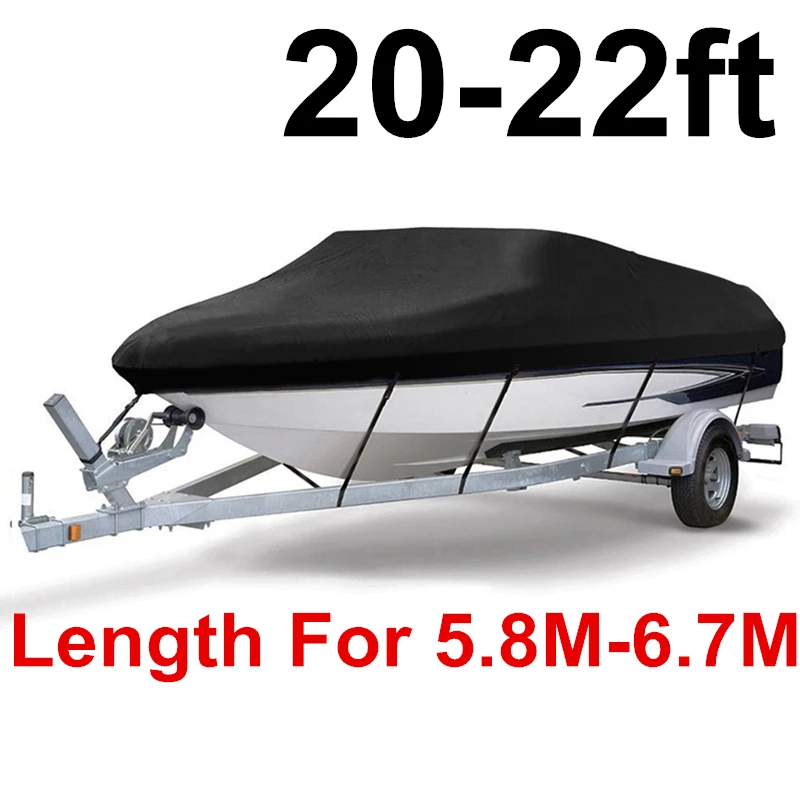 Черный 210D 11ft-22ft Trailerable Чехлы для лодок Водонепроницаемый Солнцезащитный УФ-протектор сверхмощный катер для катания на лодке, покрытие для рыбалки, лыж D45 - Цвет: 20-22ft