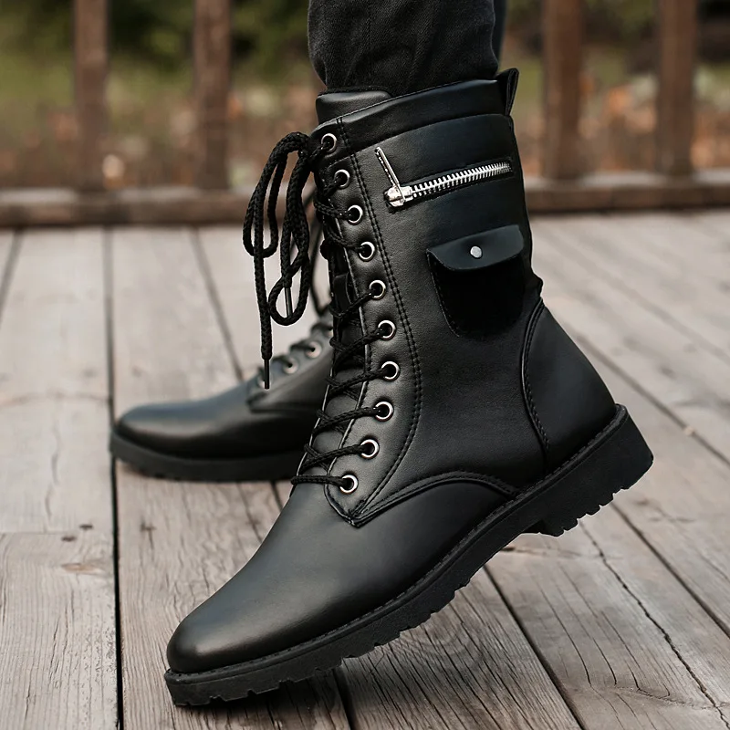 Microfiber Leather Men Military Boots Men's Motorcycle Riding Hunting Walking Shoes Designer Desert Botas Hombre 69k | Обувь