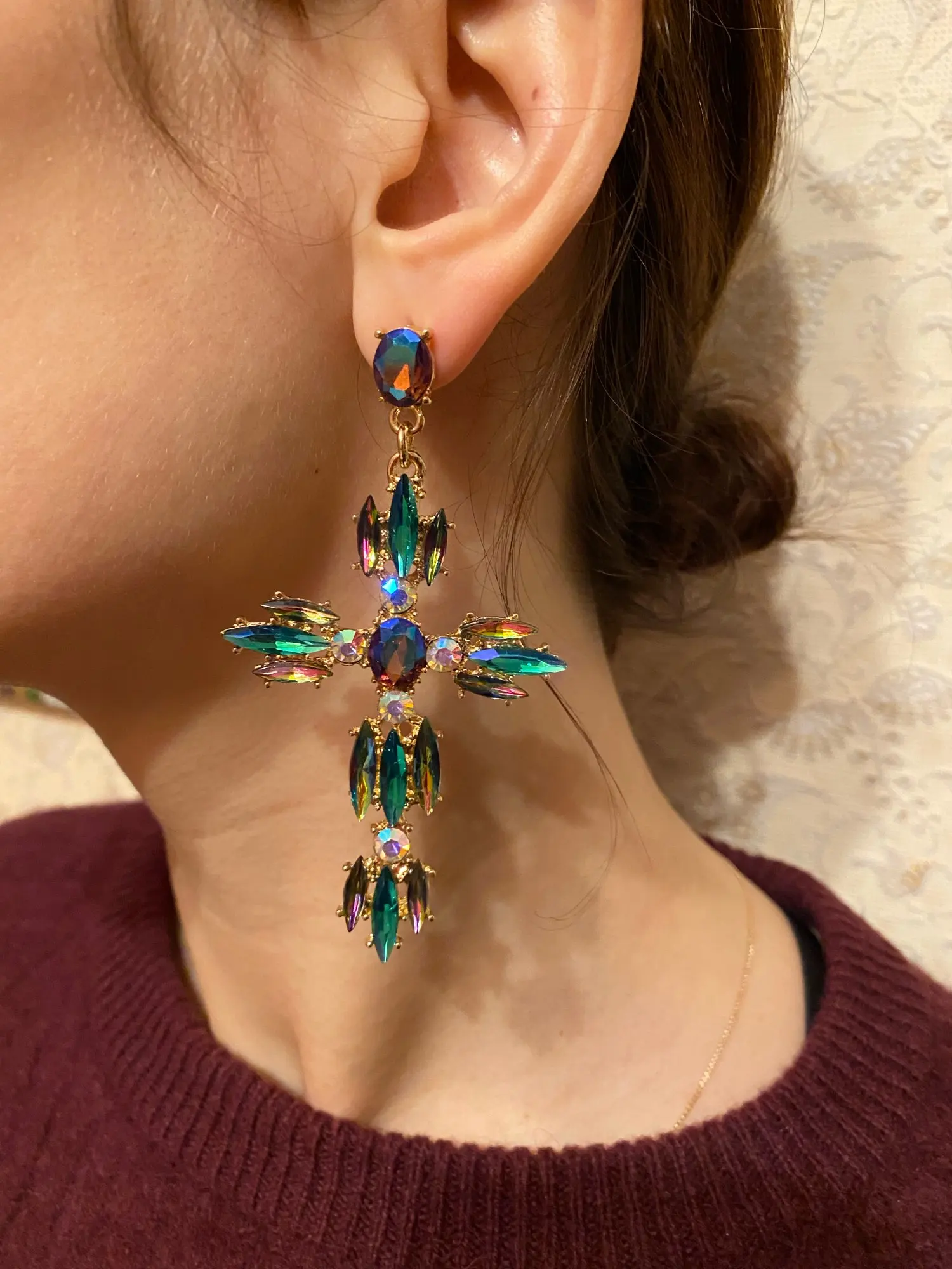 Cross Earrings Crystal Rhinestone Earrings Women Vintage Baroque Jewelry