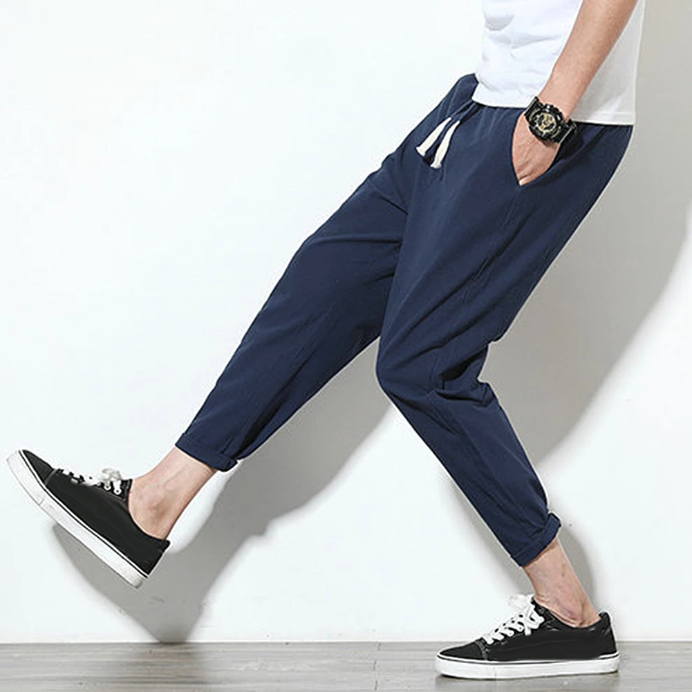 Hot Sale Men Slim-Fit Casual Sports Sweatpants Men Casual Solid Color Ankle Tied Pockets Drawstring Sports Long Pants Trousers best sweatpants for men