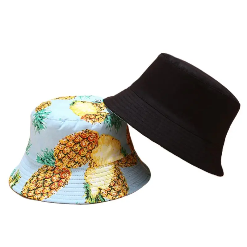 Женская Мужская Летняя Двусторонняя упаковываемая шляпа-ведро красочная Харадзюку с широкими полями тропические фрукты, ананас Банановая шляпа рыбака с принтом - Цвет: A