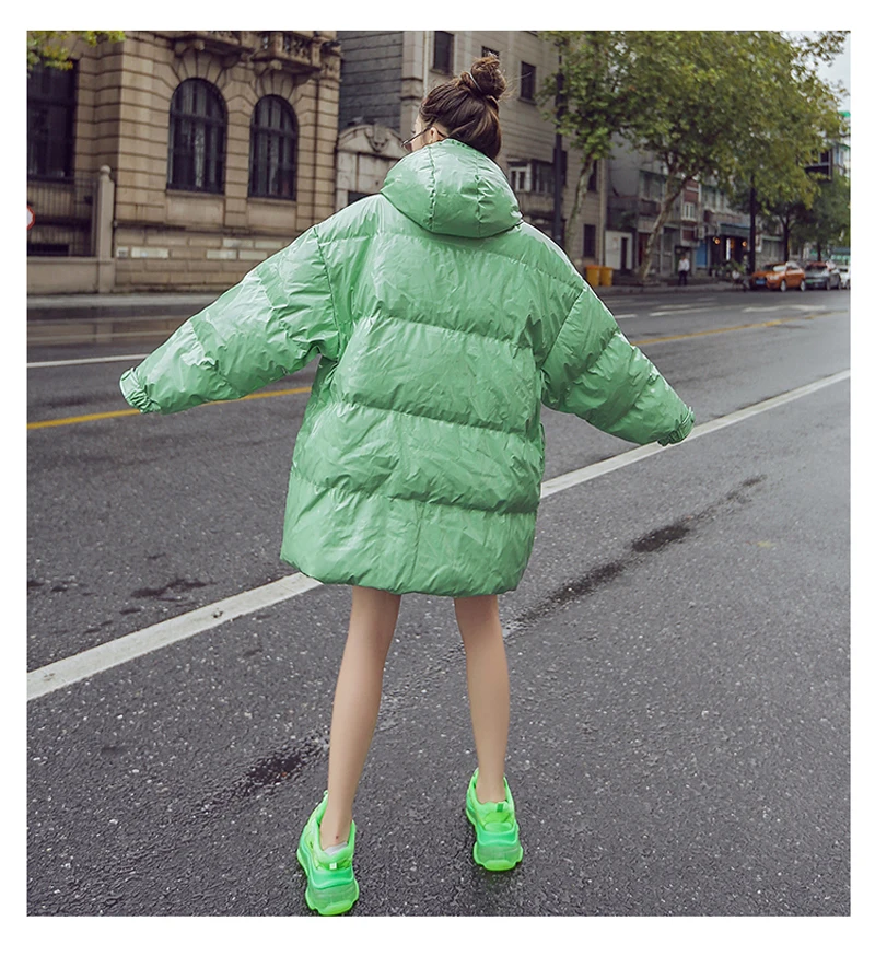 YNZZU корейский стиль преппи зимняя женская парка зеленый розовый глянцевый Сладкий Свободный женский хлеб пальто утепленная теплая верхняя одежда A1236