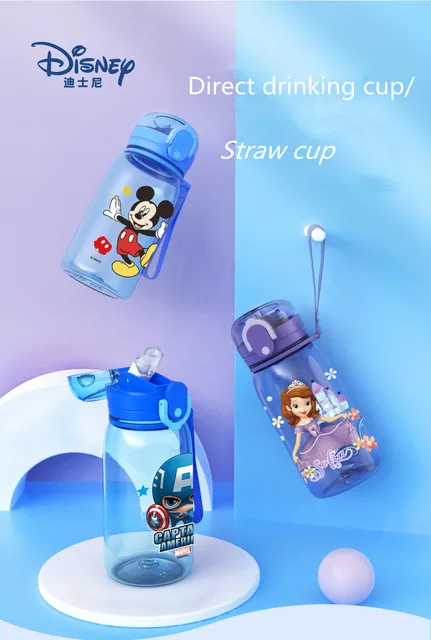 DISNEY Mickey water bottle MARVEL Spider-Man baby Feeding cup with Straw &  Spout Tritan Outdoor Travel drink ware for children