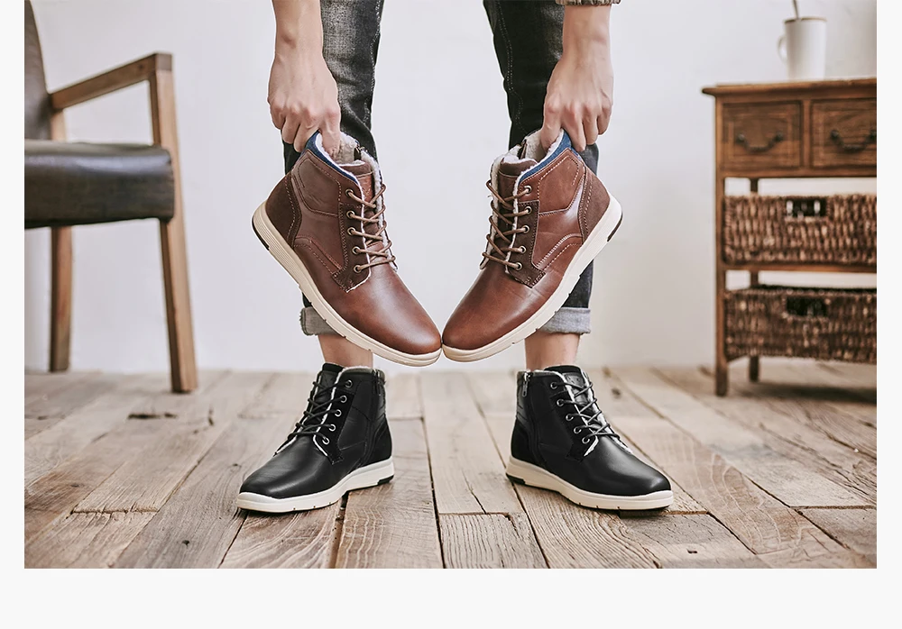 Для мужчин сапоги Высококачественные модные туфли Для мужчин обувь для прогулок на природе, со шнуровкой на нескользящей подошве; теплые ботинки на шнуровке; сапоги для мужчин зимние ботинки Для мужчин
