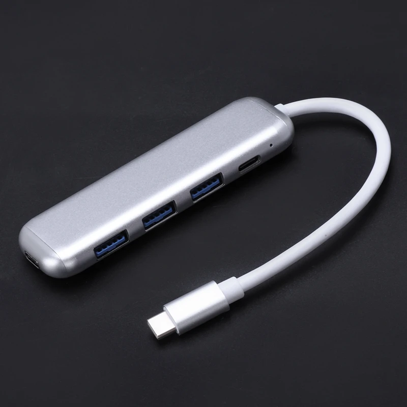 Портативный 5 в 1 type-C Usb 3,0 алюминиевый сплав концентратор адаптер с Pd быстрое зарядное устройство для ноутбука Macbook(серебро