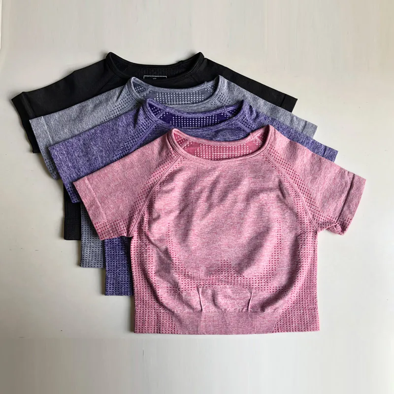 Women's Energy Seamless Yoga Shirts Short Sleeve Crop Top Basic Scoop Neck Shirts for Women Yoga Sports Fitness Gym Workout Top
