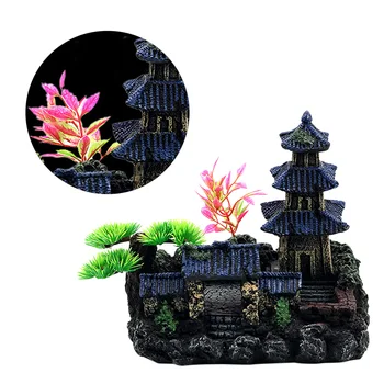 

1pc Fish Tank Landscaping Pagoda Landscaping Fish Shrimp Shelter Resin Craft Aquarium Setting Set (Blue)