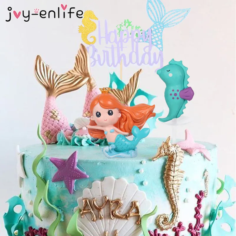 Little Mermaid Party Cupcake Wrappers Happy Birthday Cake Topper Birthday Party Decoration Under The Sea Theme Girl Party Supply Cake Decorating Supplies Aliexpress
