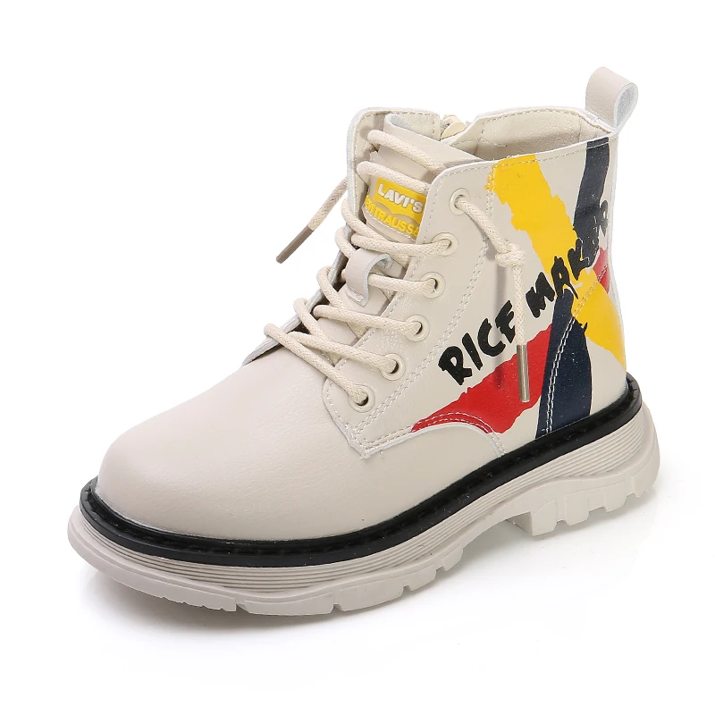SGL001White Зимние Детские Ботинки martin; плюшевые теплые модные Нескользящие кроссовки с граффити для мальчиков; детская обувь; ботильоны для девочек; цвет бежевый; SGL001 - Цвет: SGL001White