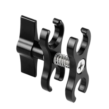 

PULUZ PU257 Dual Ball Clamp Open Hole Diving Camera Bracket CNC Aluminum Spring Flashlight Clamp for Diving Underwater Photograp