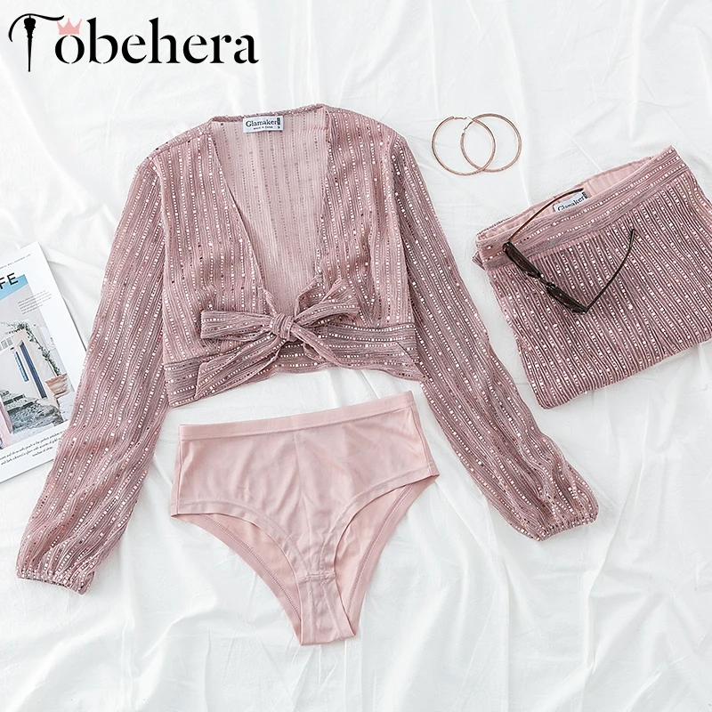 Glamaker Sequin комплект из 3 предметов женский спортивный костюм Romper сексуальный