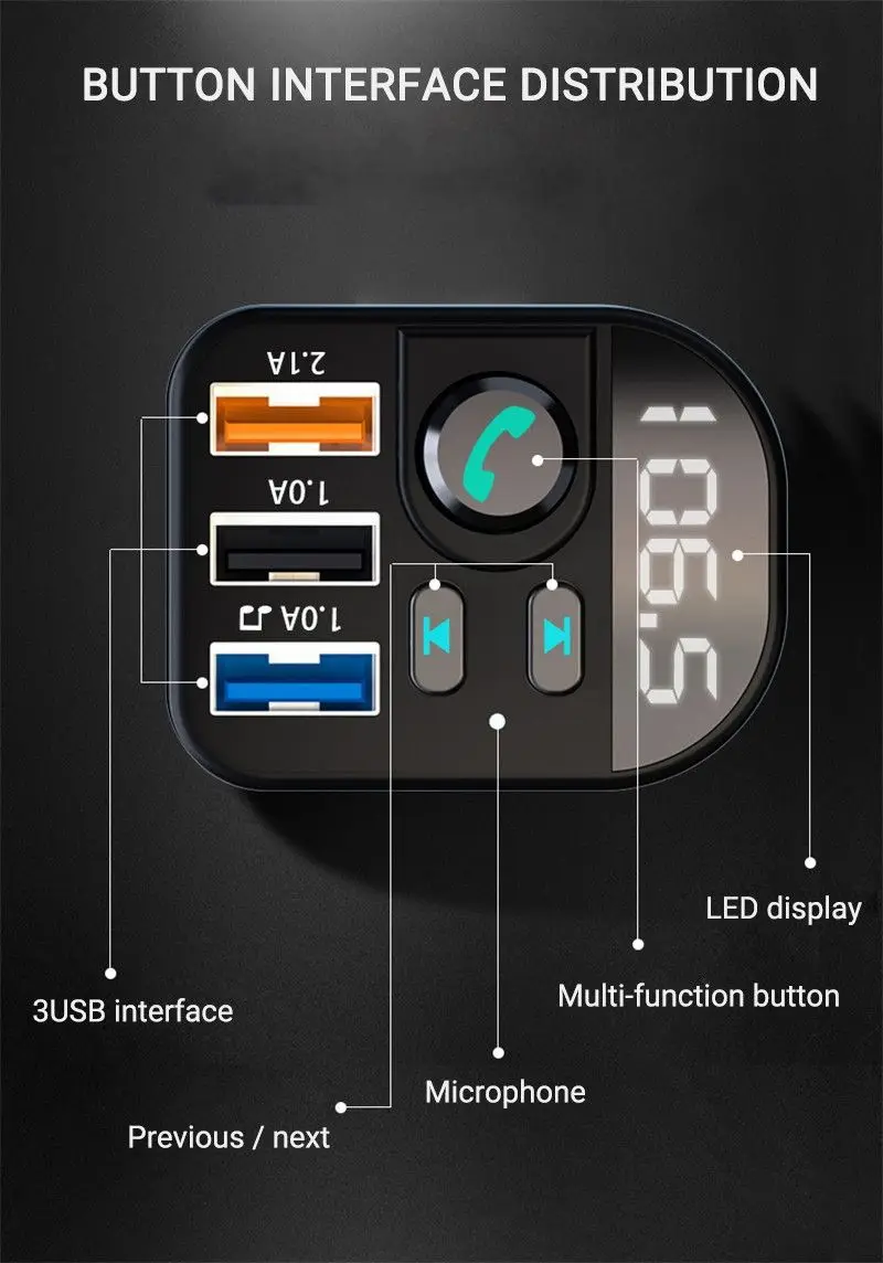 3.1A 3 USB Автомобильное зарядное устройство со светодиодом дисплей FM bluetooth передатчик Громкая связь MP3-плеер для iPhone X XR Xs Note9 S9 Mi8