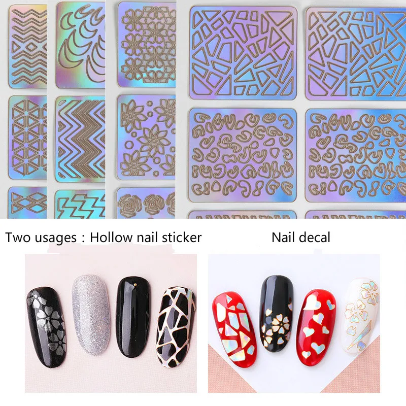 

6/12/24 Sheets New Nail Irregular Grid Stencil Reusable Manicure Stickers Stamping Template Nail Art Tools