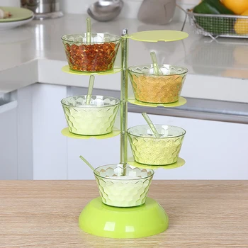 

Rotating 5-Tier Spice Rack Seasoning Box Kitchen Condiment Containers Spice Jar Salt Pepper Cumin Powder Box Tool Spice Rack