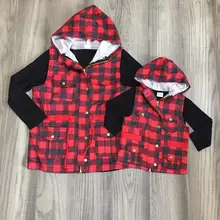 Осенне-зимний хлопковый жилет с длинными рукавами для маленьких девочек топ, футболка клетчатая толстовка с капюшоном «mommy& me», детская одежда футболка, Топ
