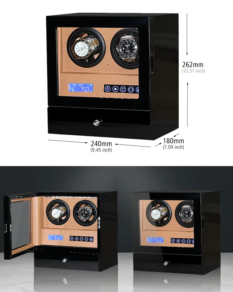 Новая роскошная коробка для часов 2 автоматические часы намоточный дисплей коллекционный чехол для хранения часы Органайзер коробки держатель часы моталки черный