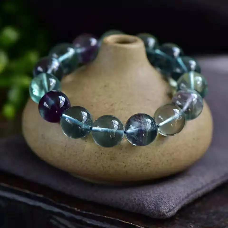 

Natural Colorful Fluorite Quartz Bracelet Gemstone Round Beads Wealthy Men 14mm 12mm Anniversary Love New Gift Bracelet AAAAA