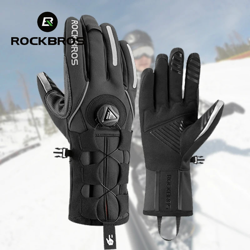 

ROCKBROS Cycling Gloves Winter Warm Waterproof Screen Touch Reflective Adjusatble Bracers MTB Motorcycle Bicycle Thick