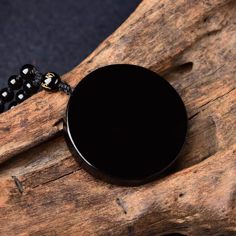Natural Black Obsidian Stone Pendant Round Pendant Necklaces For Women Men Personalized Customization Fashion Jewelry 2