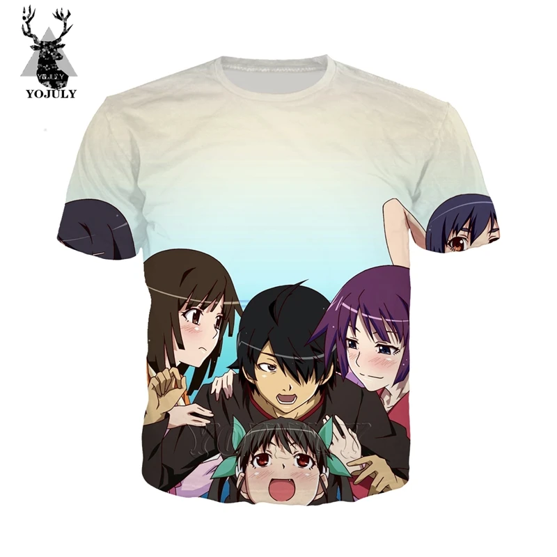 Аниме Monogatari серия футболка off white Мужская Женская футболка 3d принт уличная футболка с круглым вырезом Футболка странные вещи Топы A99