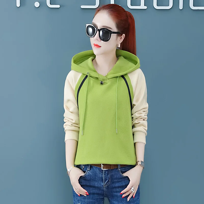 Женские худи с кружевом Новые Корейские осенние зимние модные повседневные свободные бархатные утепленные пуловеры - Цвет: Green