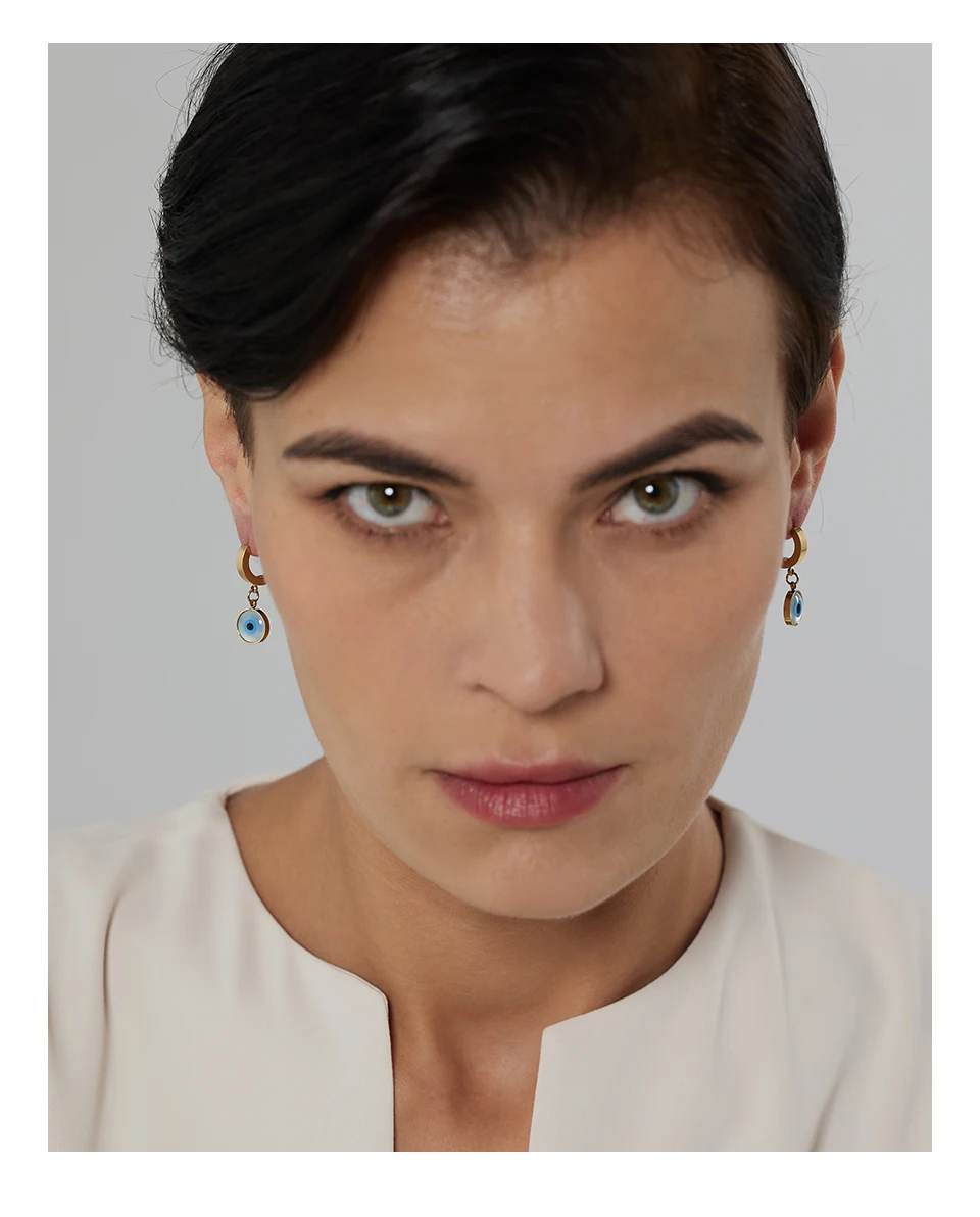 Natural Shell Evil Blue Eye Hoop Earrings for Women 