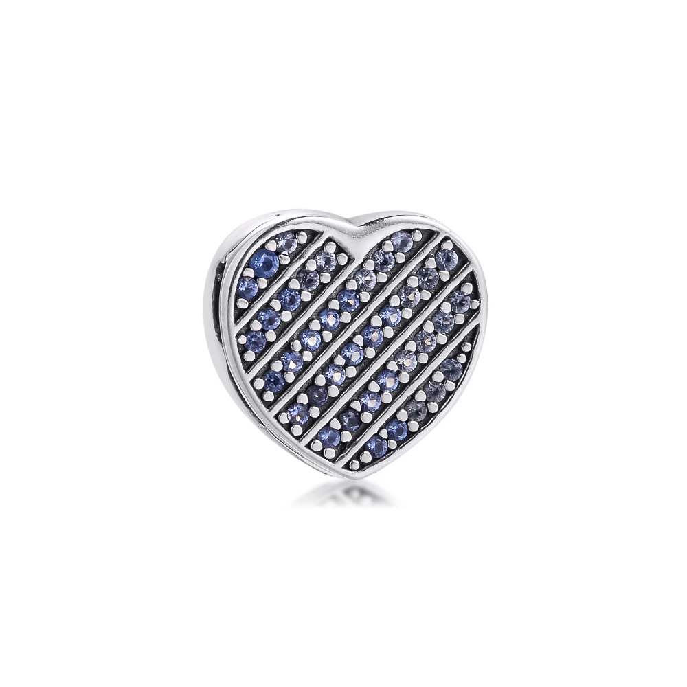 Ckk Silver 925 Sterling Adatto A Bracciali Pandora Reflexions Blue Pavé Heart Clip Charm Creazione Originale