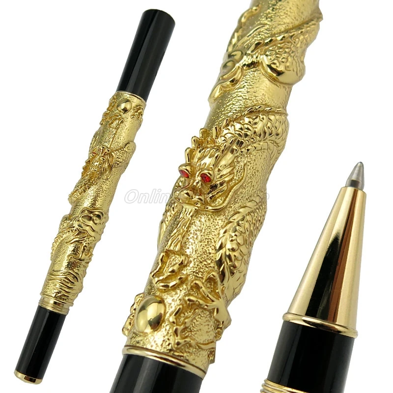 Jinhao Metal Golden Oriental Dragon Carving Embossing Roller Ball Pen Professional Office Stationery Writing mens dynasty chinese character dragon oriental graphic fleece lining pullover hoodie l white