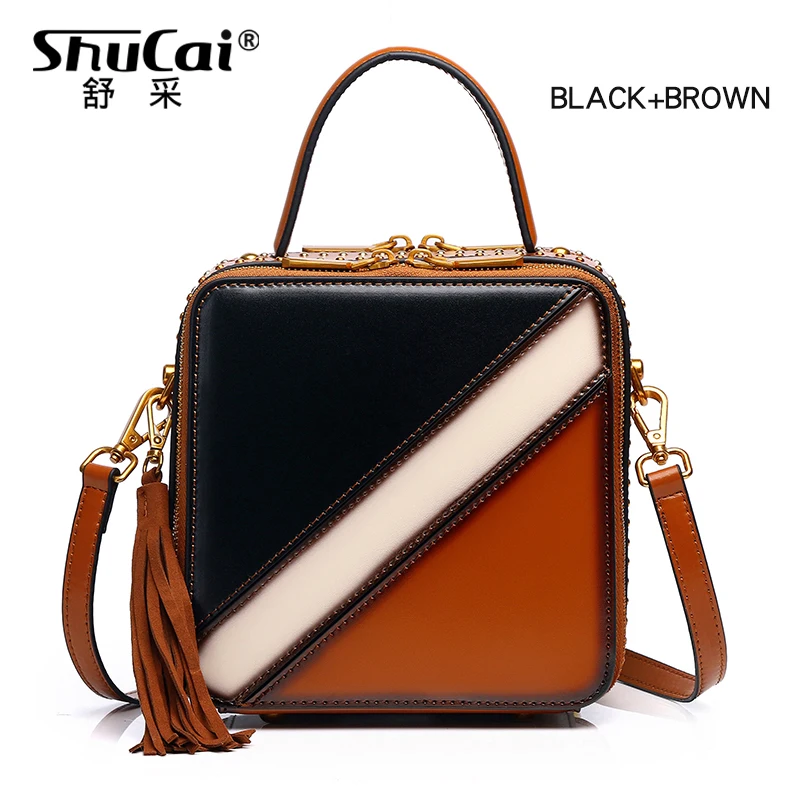 BLACK and BROWN SHUCAI роскошные сумки женские сумки дизайнерские сумки-мессенджеры из спилка элегантные женские сумки через плечо сумка через плечо для женщин - Цвет: BLACK and BROWN