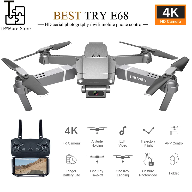 Nowy Mini Dron Quadcopter E68 Wifi Dron Fpv z szerokim kątem Hd 4k 1080p aparat wysokość trzymać tryb Rc składany Quadcopter Dron prezent Nowy Mini Dron Quadcopter E68 Wifi Dron Fpv z szerokim kątem Hd 4k 1080p aparat wysokość trzymać tryb Rc składany Quadcopter Dron prezent