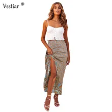 Vsstiar принт Peated юбка Женская высокая талия размера плюс юбки Асимметричные летние оборки Длинная женская юбка