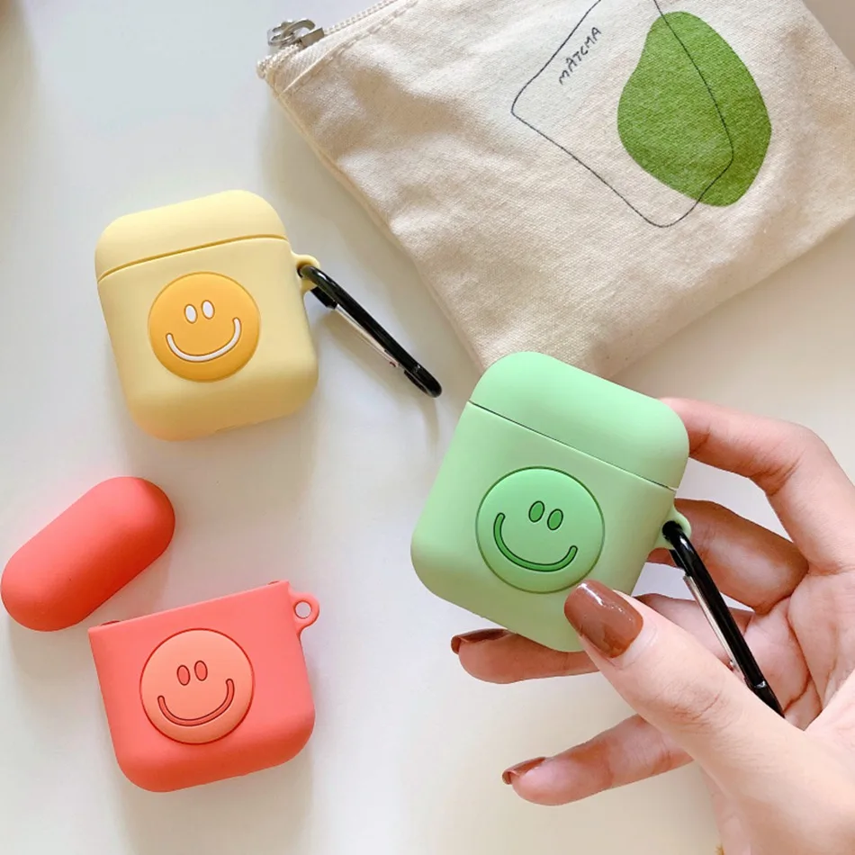 Для AirPods 2 чехол силиконовый милый 3D Smile Cream для наушников Apple Air pods Сова ремень |
