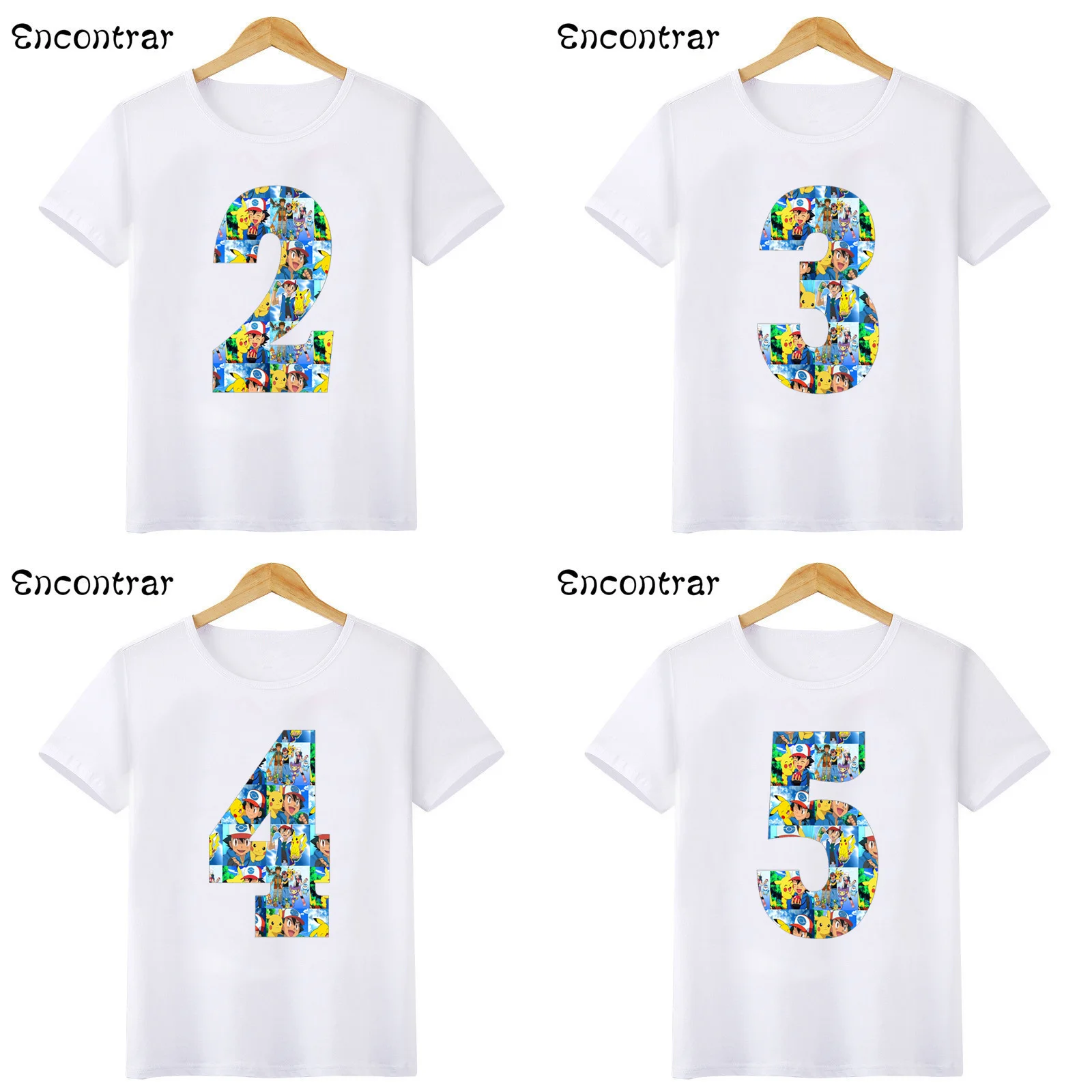 

Kids Pokemon Go Cartoon Character T-shirts Boys/Girls Birthday Number 1-9 Pikachu Print T shirt Baby Short Sleeve Tops,HKP5339
