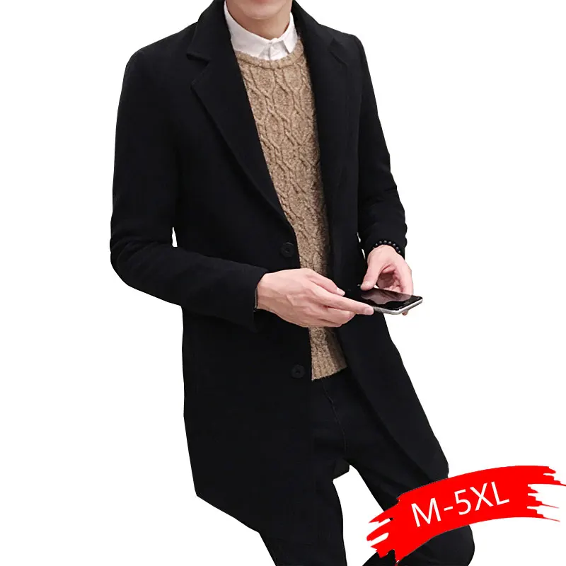 

2019 New Winter Woolen Coat Men Leisure Long Sections Woolen Coats Mens Pure Color Casual Fashion Jackets / Casual Men Overcoat