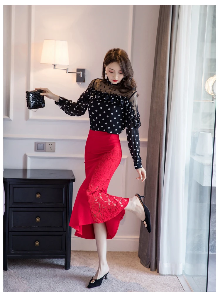 Faldas Mujer Moda, новинка, черные кружевные юбки на молнии, женская красная юбка с высокой талией, женская одежда, Falda Spodnica Jupe Femme