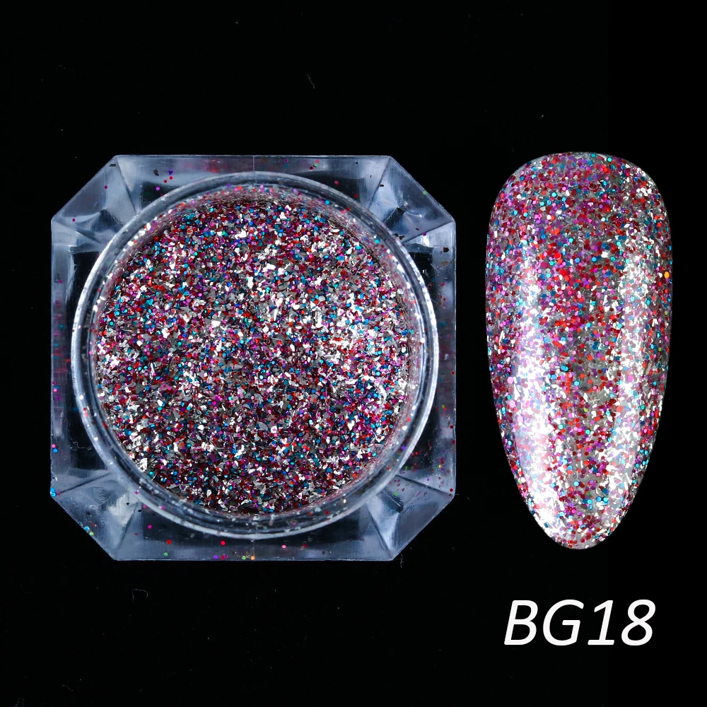 1 коробка голографическая платиновая блестящая пудра для ногтей, лазерная блестящая Алмазная LEBG01-26 для маникюра - Цвет: BG18