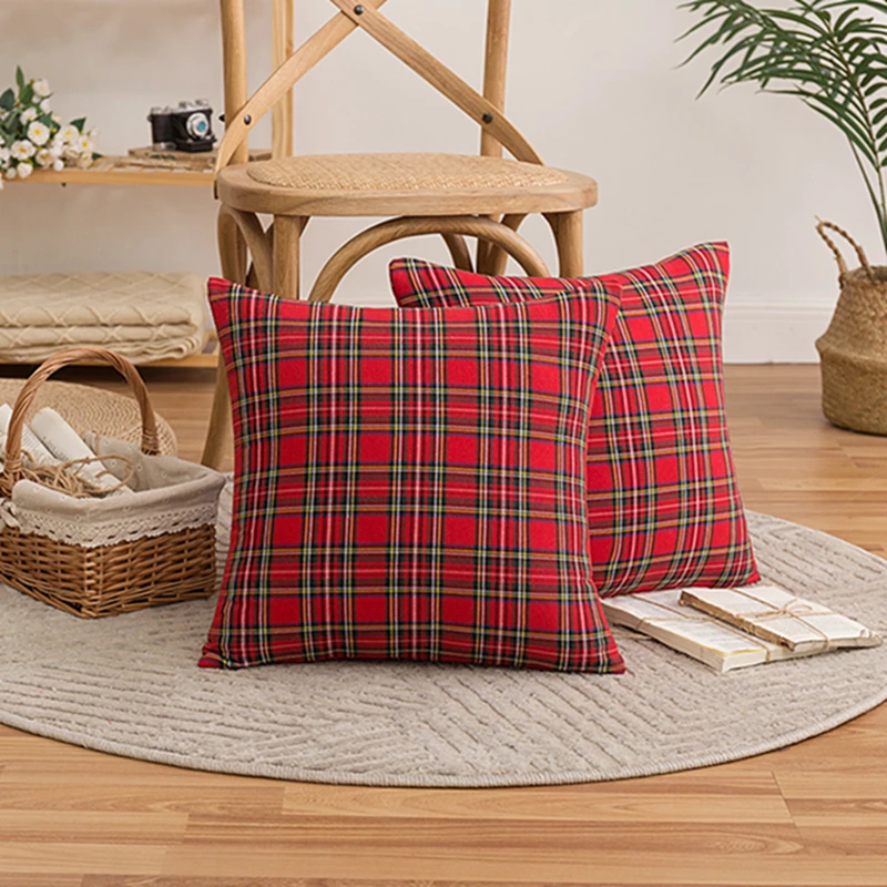 Red Christmas Double Line Cushion Cover